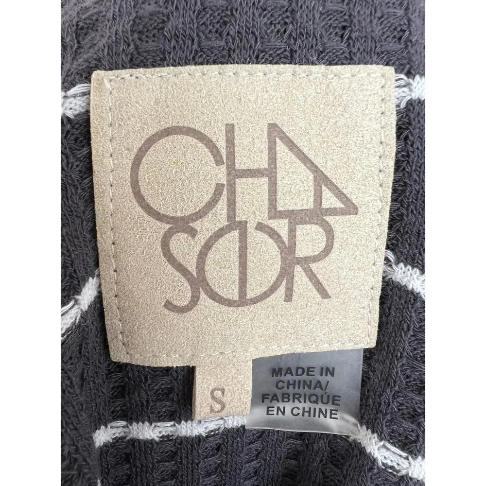 CHASER Gray White Striped Long Sleeve Waffle Knit Women's Top Size S Small